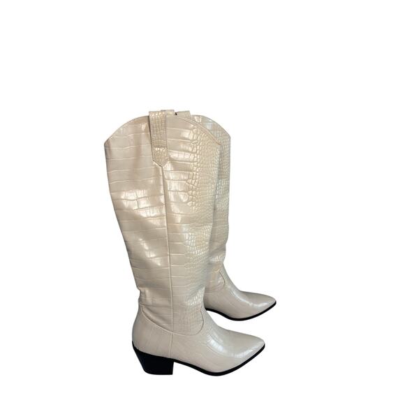 Billini White Croc Embossed Howie Cowboy Western Boots Women’s Size 7 - Picture 1 of 10